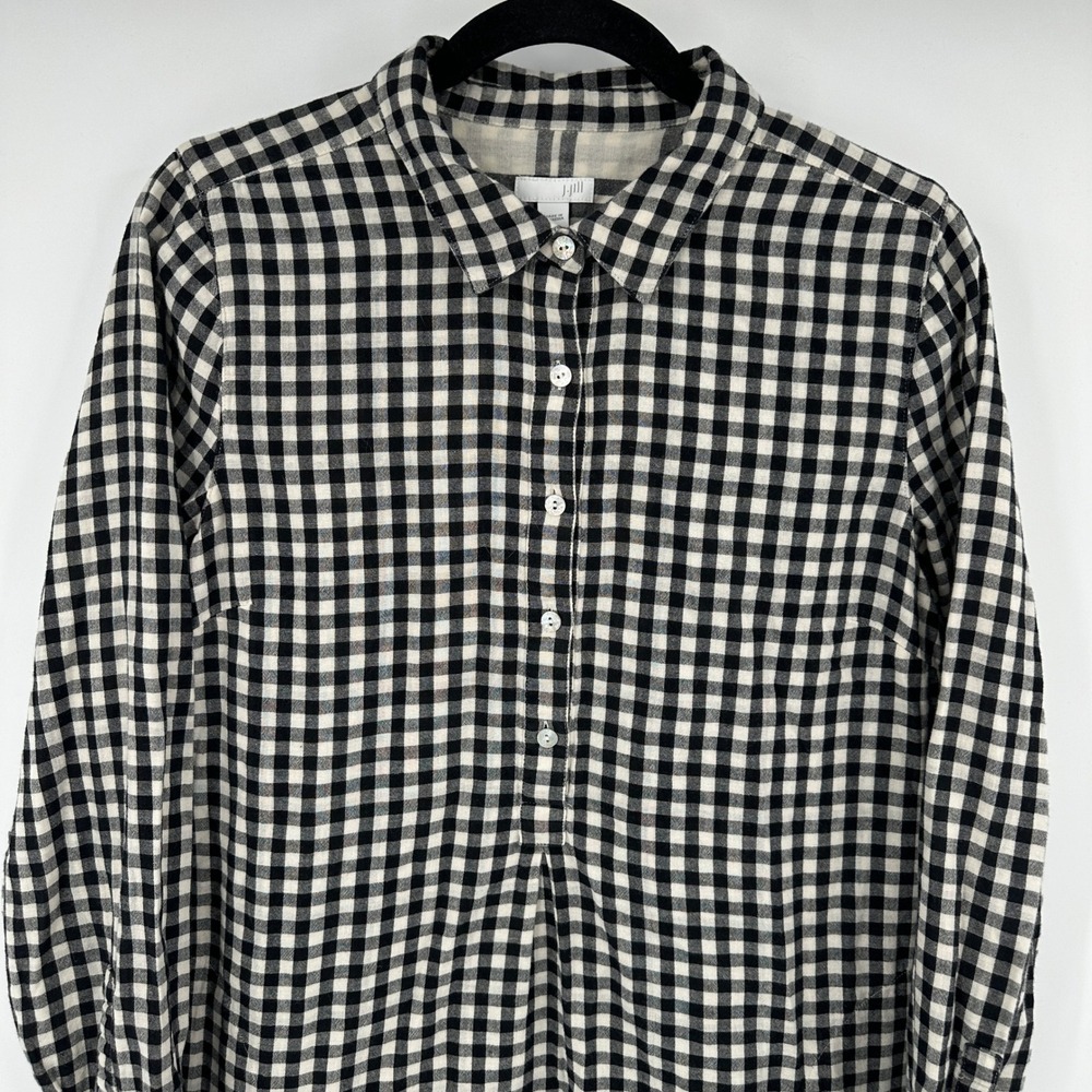 J Jill Black White Gingham Cotton Tunic Shirt Pockets Medium Cottagecore Farm - Picture 2 of 9
